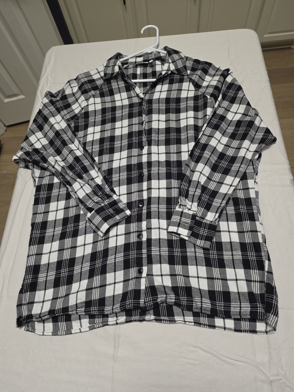 100% Cotton Black & White Plaid Button-Down Shirt - Women's Casual Top